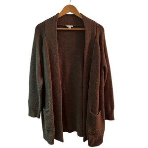 J Jill Brown Cardigan Sweater thick knit size SMALL wool blend cozy warm